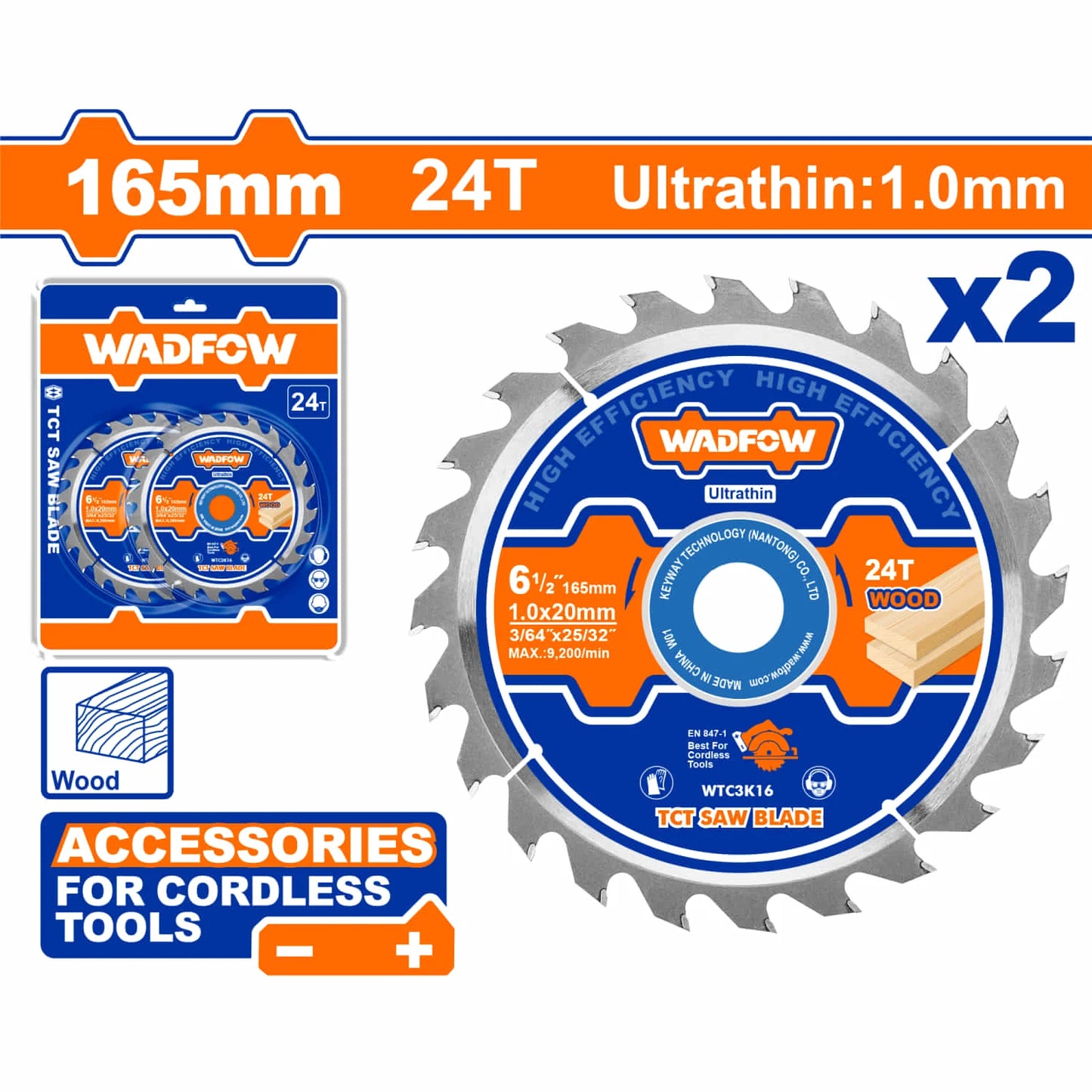 Wadfow Ultra-thin TCT saw blade set x2 165mm