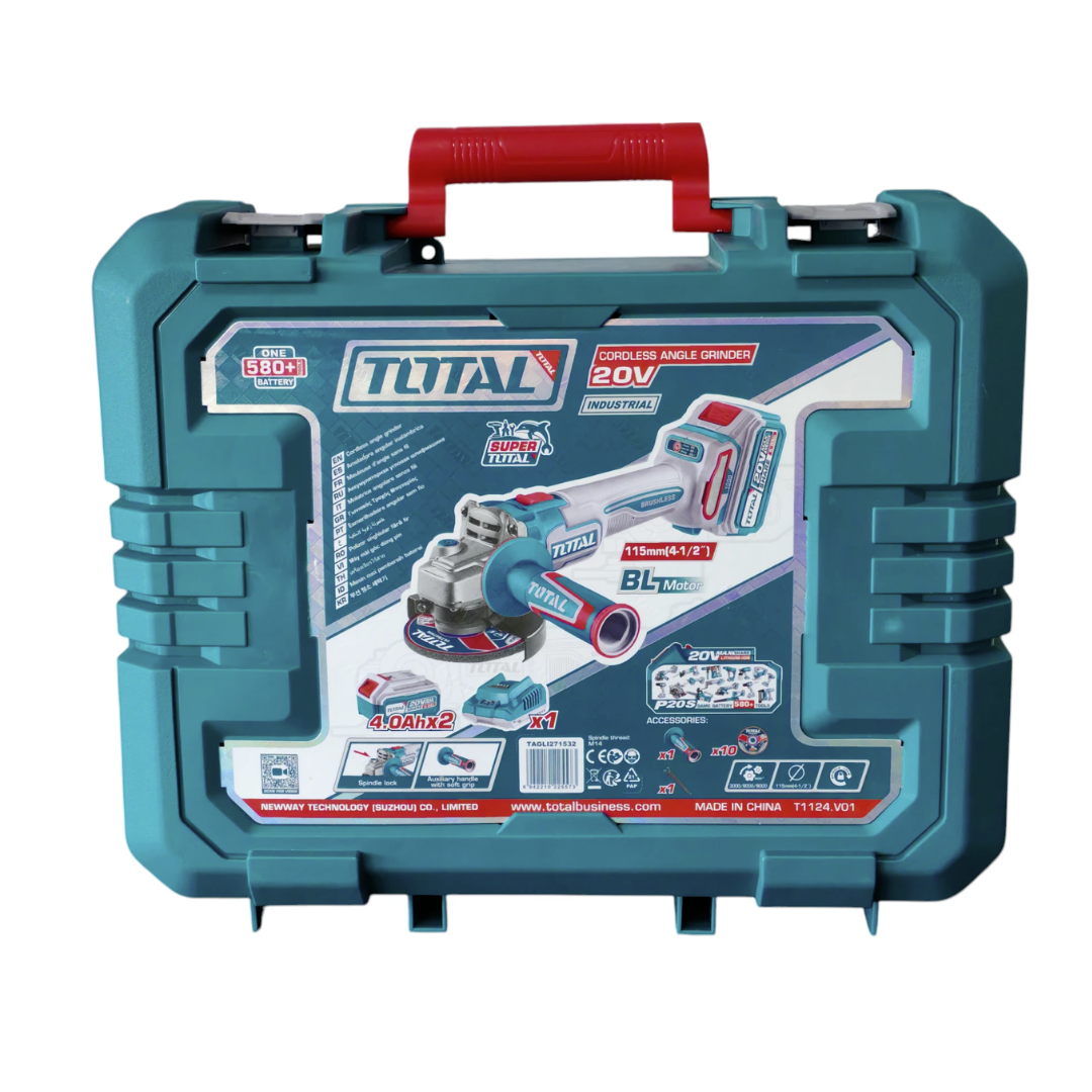 TOTAL 20V Angle Grinder 115mm+2x4AH+Chg+Disc- KIT- TAGLI271532