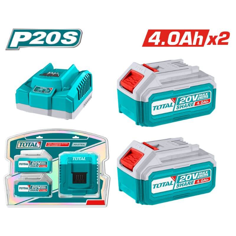 TOTAL 4.0Ah P20S Lithium-Ion battery packs and charger kit 20V