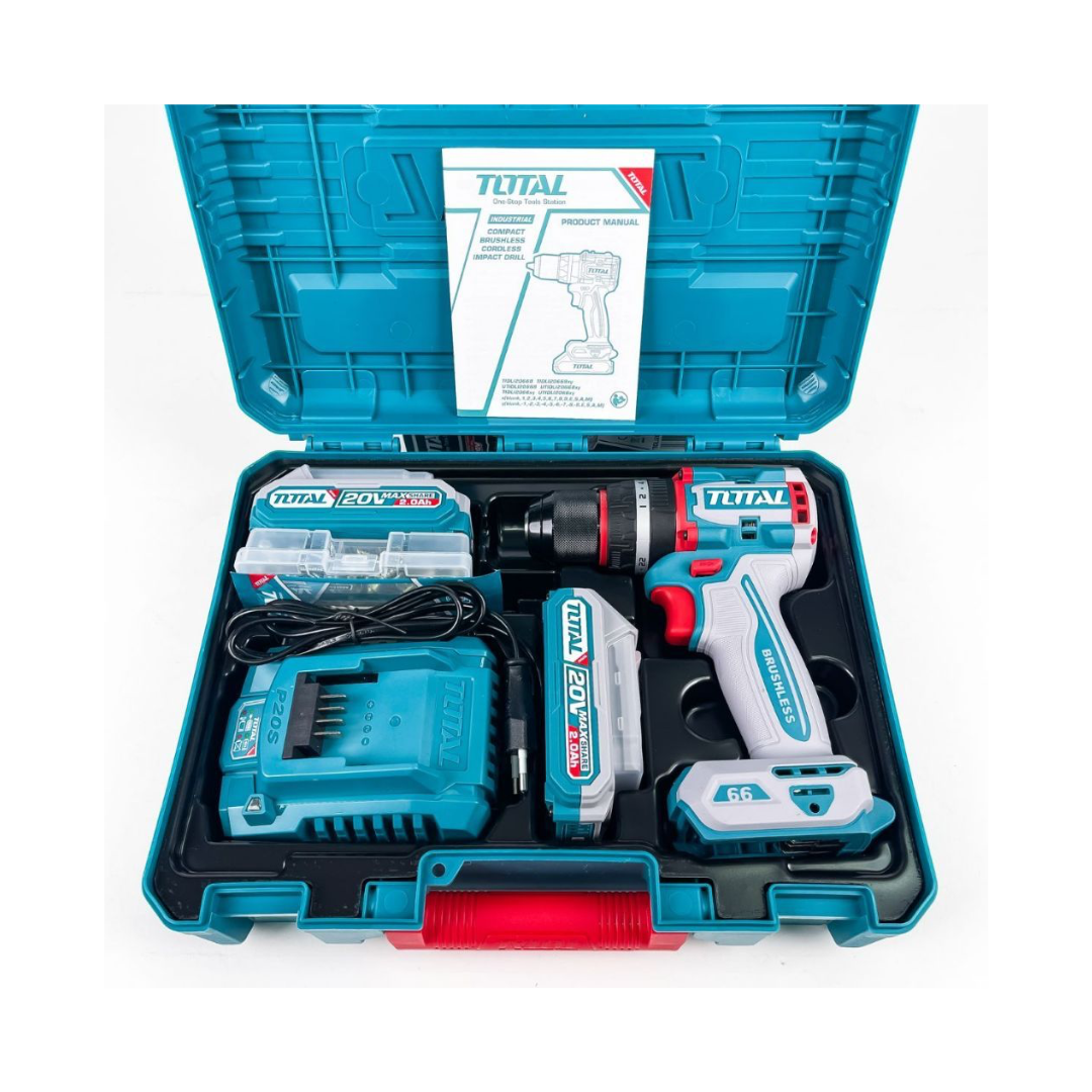 TOTAL 20V DRILL IMPACT 66NM BRUSHLESS CORDLESS KIT