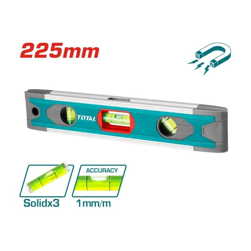 TOTAL 225MM SPIRIT LEVEL MAGNETIC 3 VIAL
