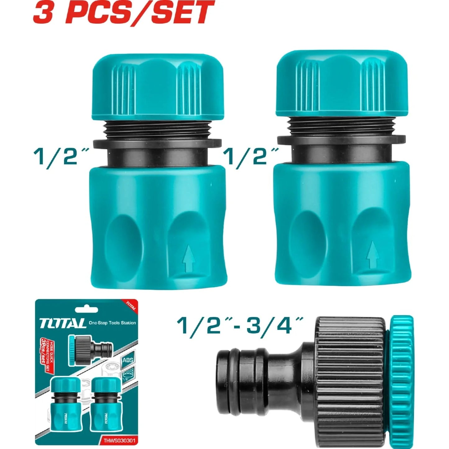 Total Garden Hose Quick Con 3Pcs 1/2 - THWS030301