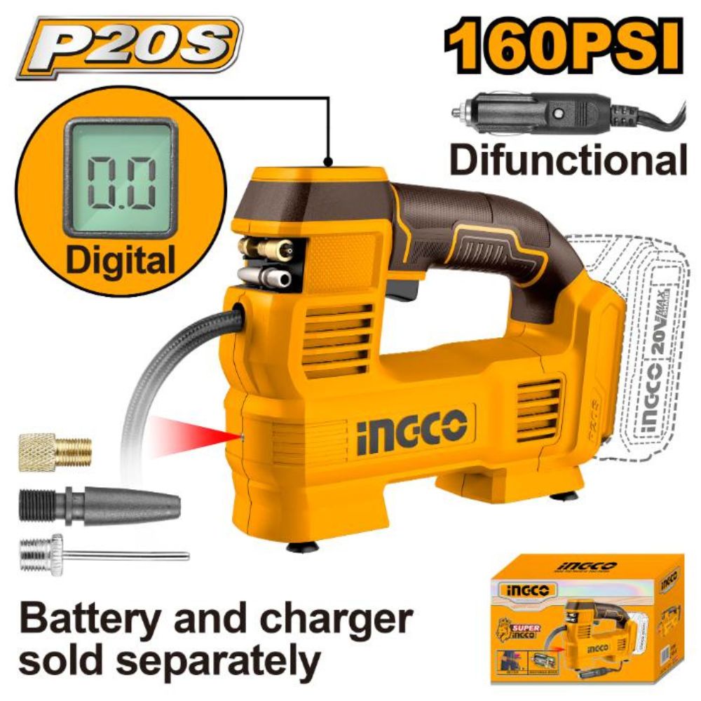 Ingco 20V Cordless Auto Air Compressor 160PSI Kit