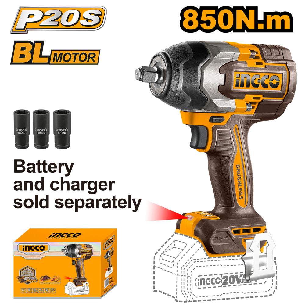 Ingco 20V Lithium-Ion Impact Wrench 850nm - CIWLI20851