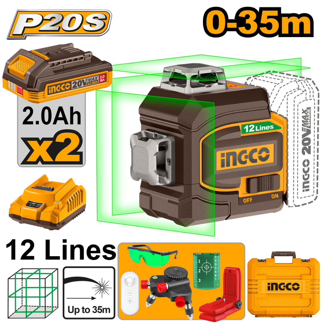 Ingco Cordless 3D Laser Level Kit 12 Lines P20S - HLL3012165