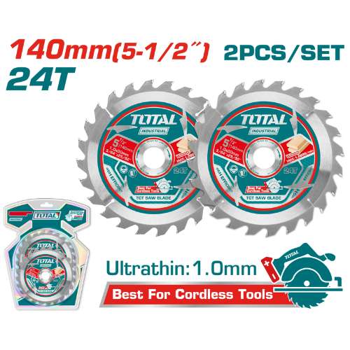 Total 20V Circular Saw Blade 140mm (5-1/2”) 24T 2Pc Set – TAC2331403
