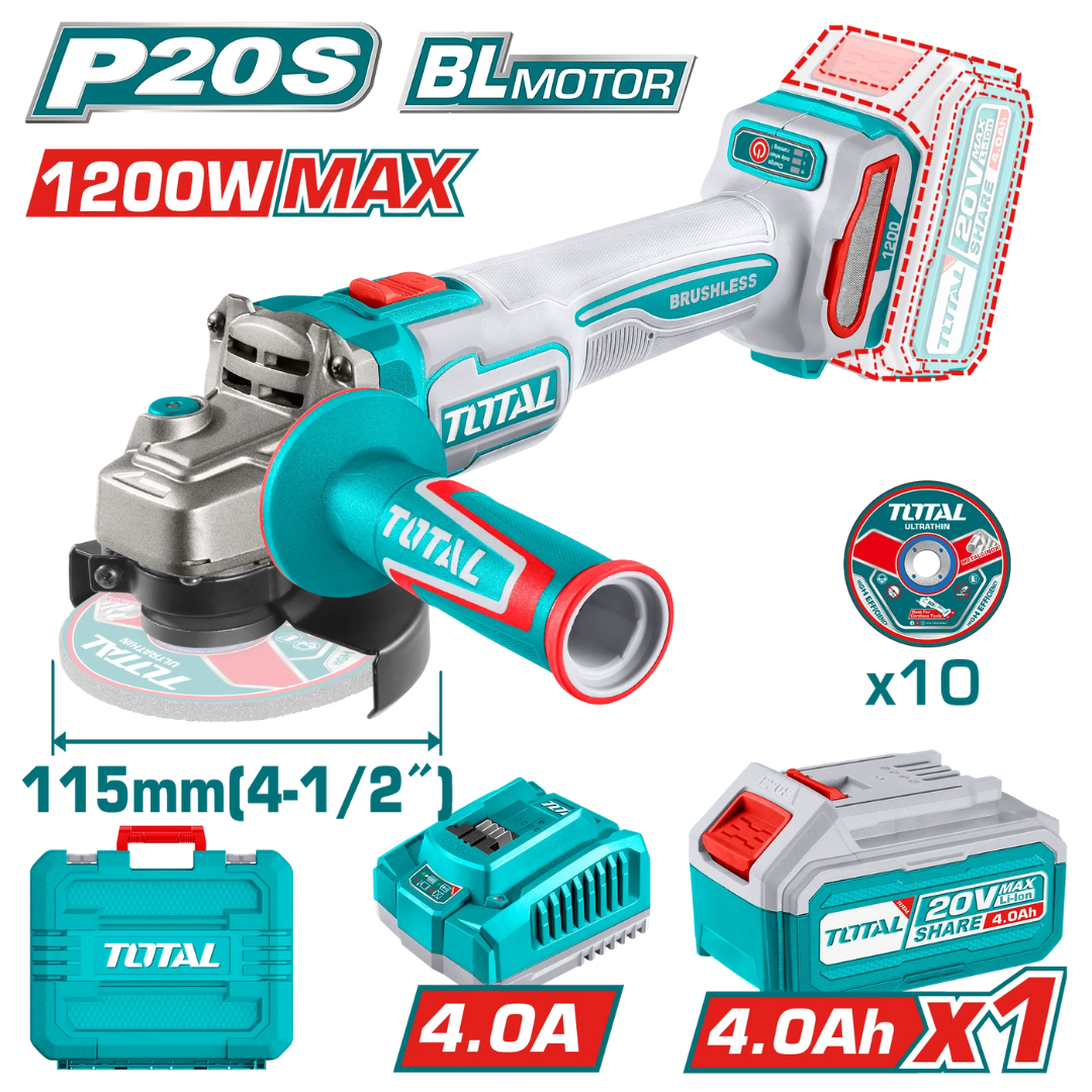 TOTAL 20V Angle Grinder 115mm 1x4AH+AccKIT-TAGLI2211531(SP)