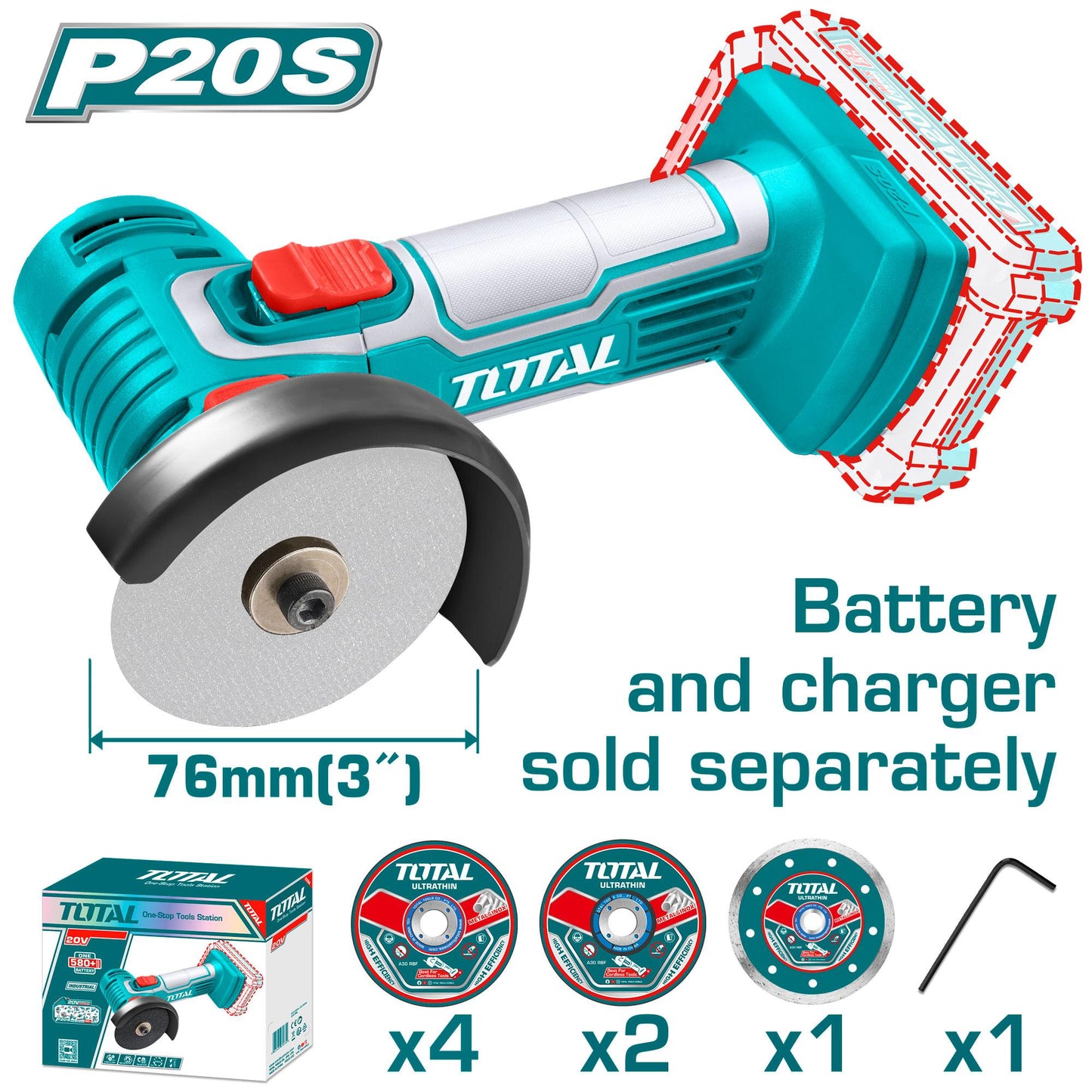 TOTAL 20V Mini Grinder 76mm SOLO - TAGLI7601