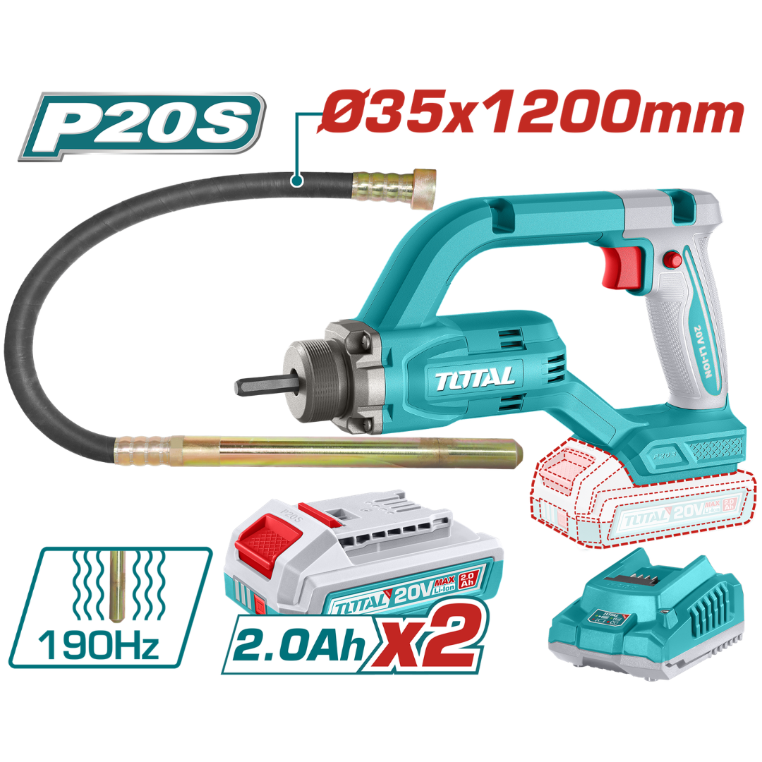 TOTAL 20V Concrete Vibrator 2x2AH+Charger (KIT) – TCVLI2025021