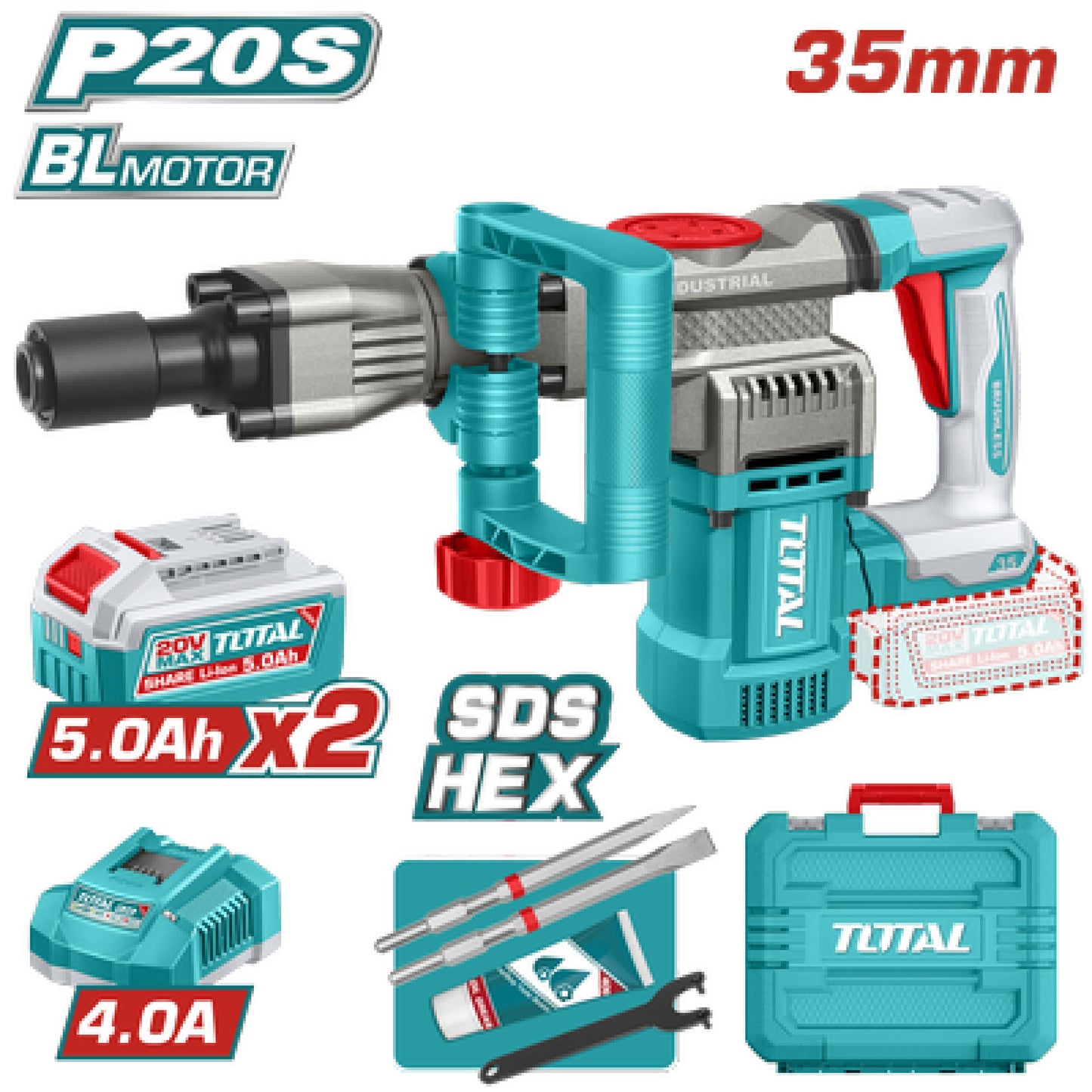 TOTAL 20V Breaker Demolition 16J 2X5AH+Charger+Acc (KIT) – TDBLI203582