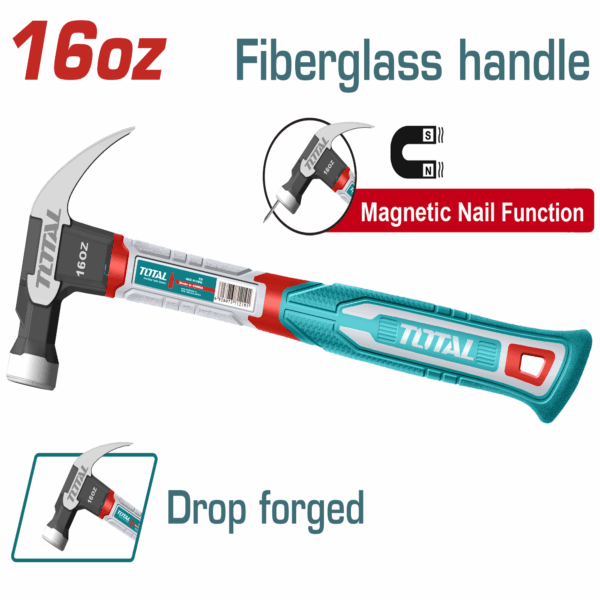 TOTAL CLAW HAMMER 450G/16oz WITH F/G HANDLE