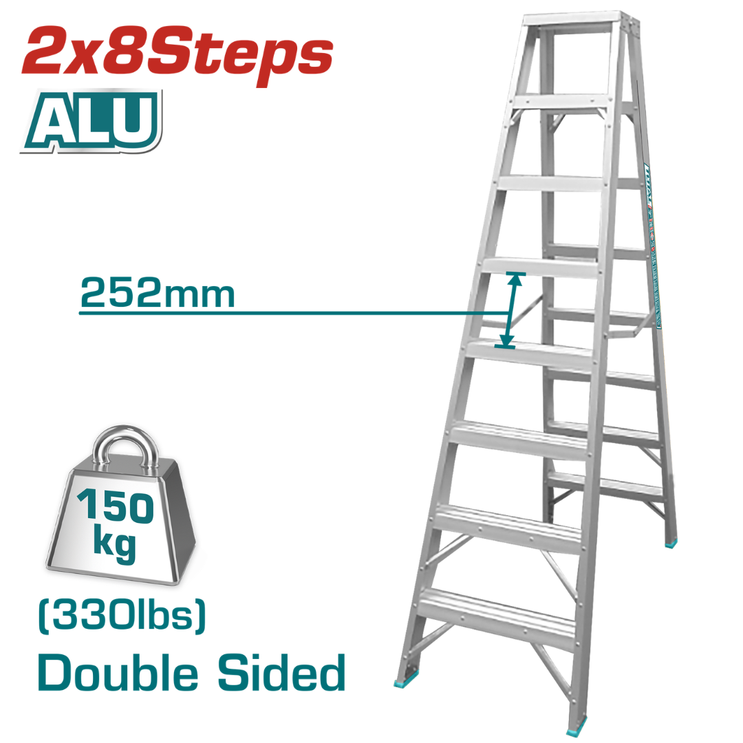 Total Ladder Aluminium A frame 8 Step D/Sided 150kg – THLAD01081