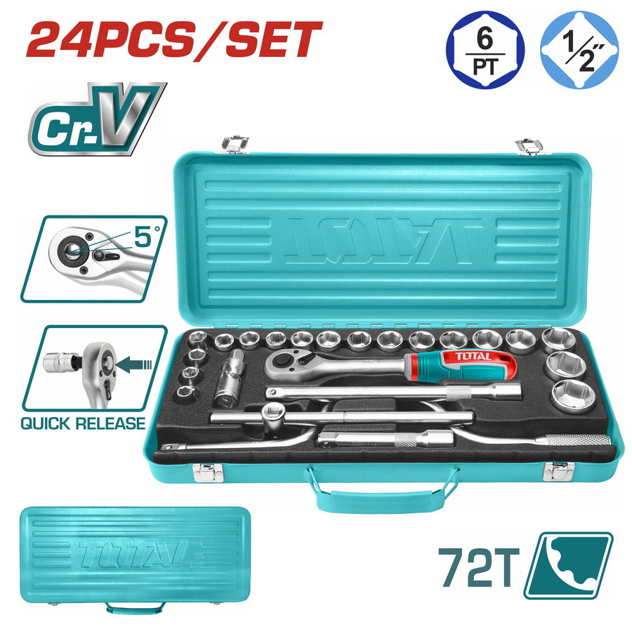 TOTAL Socket Set 1/2- 10-32mm 24Pc