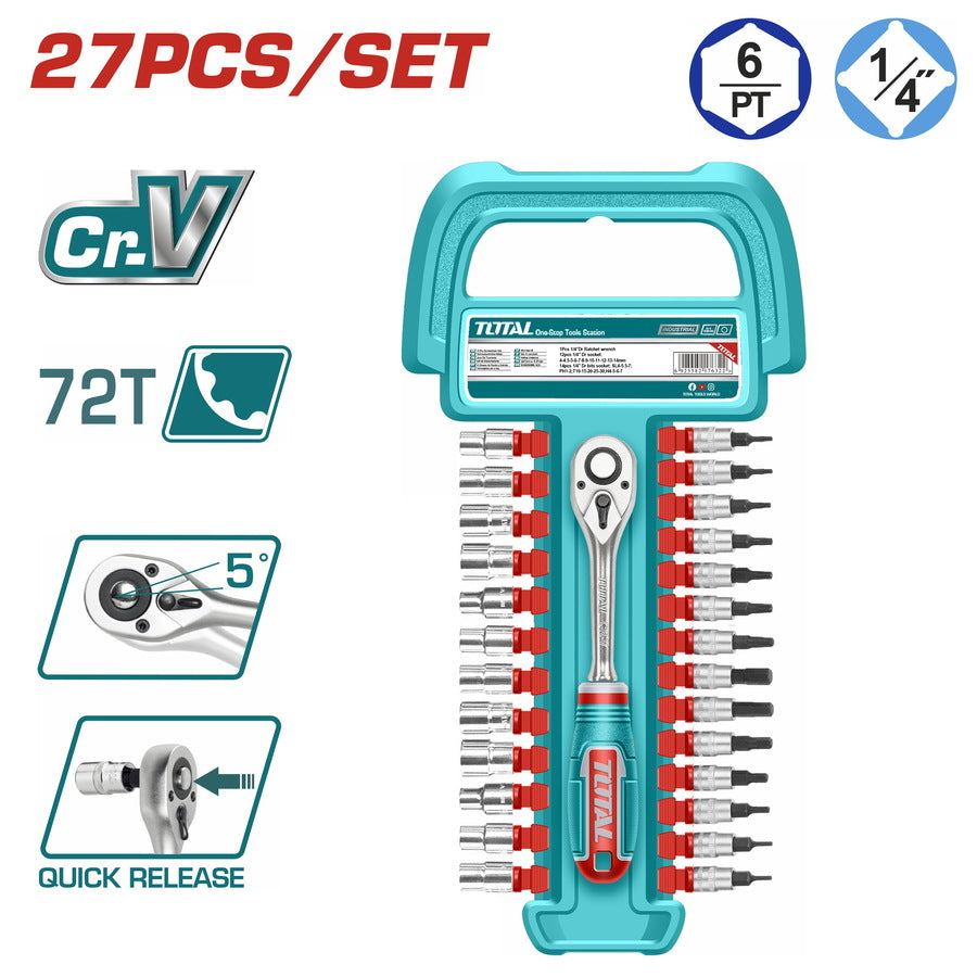 Total Socket Set Hex/Torx 1/4 4.4-14mm 27Pc ā THT141271