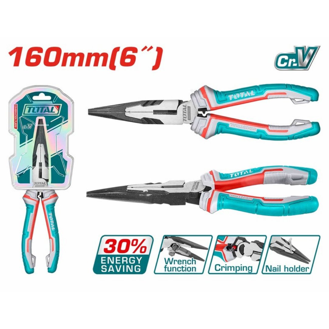 TOTAL LONG NOSE PLIER 160MM/6" Cr-V MATERIAL