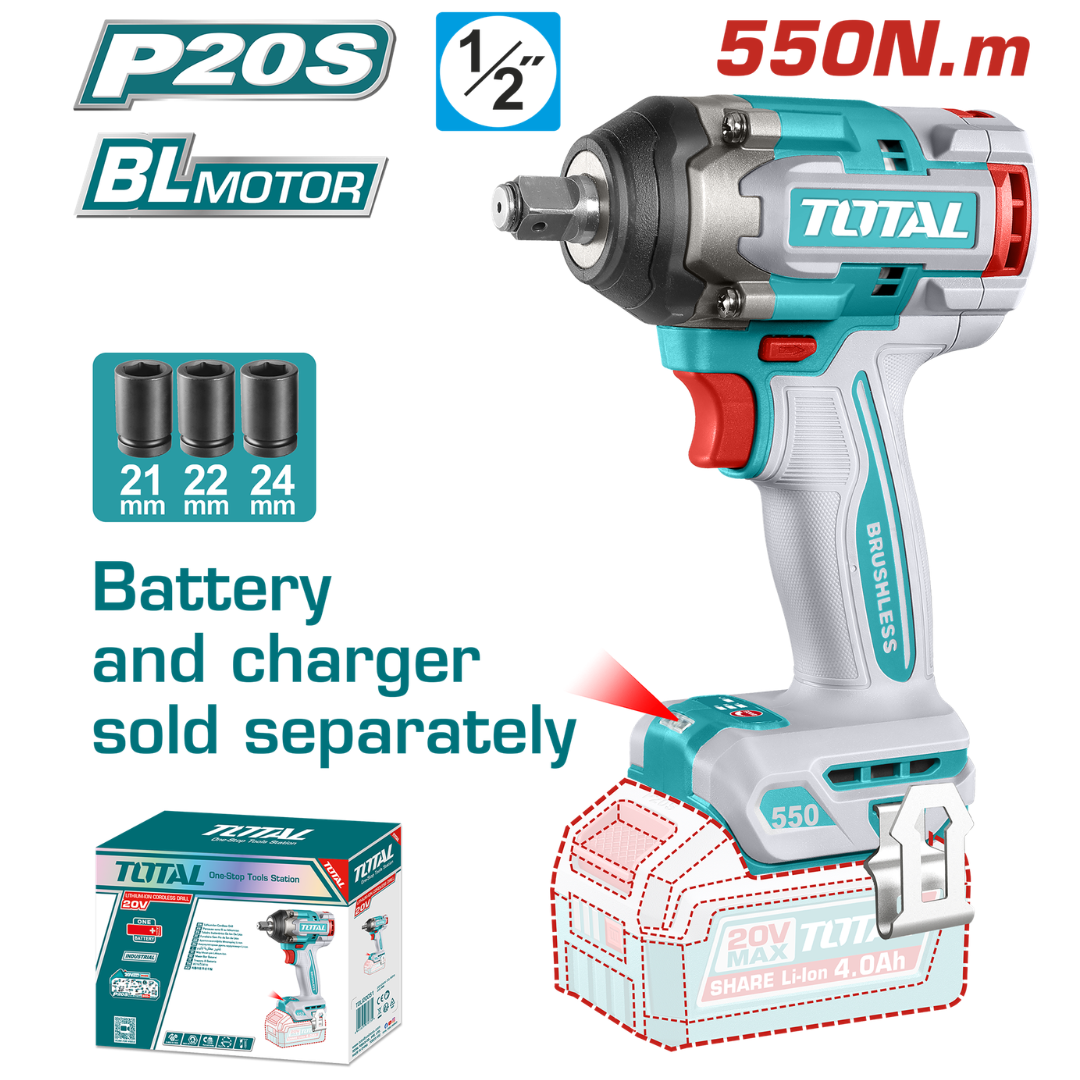 TOTAL 20V Impact Wrench 550nm 1/2dr SOLO – TIWLI20551