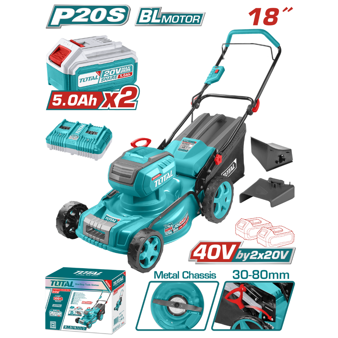 TOTAL 20V/40V Lawn Mower 18″ 2X5AH+Charger (KIT) – TLMLI20186