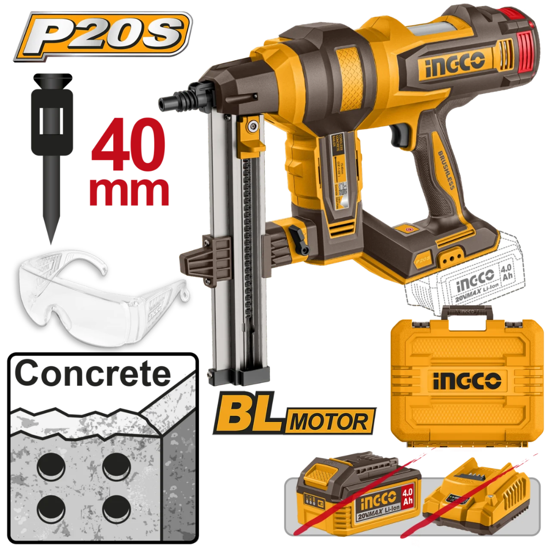 Ingco 20V Lithium-Ion Cordless Concrete Nailer Solo - CCNLI9005