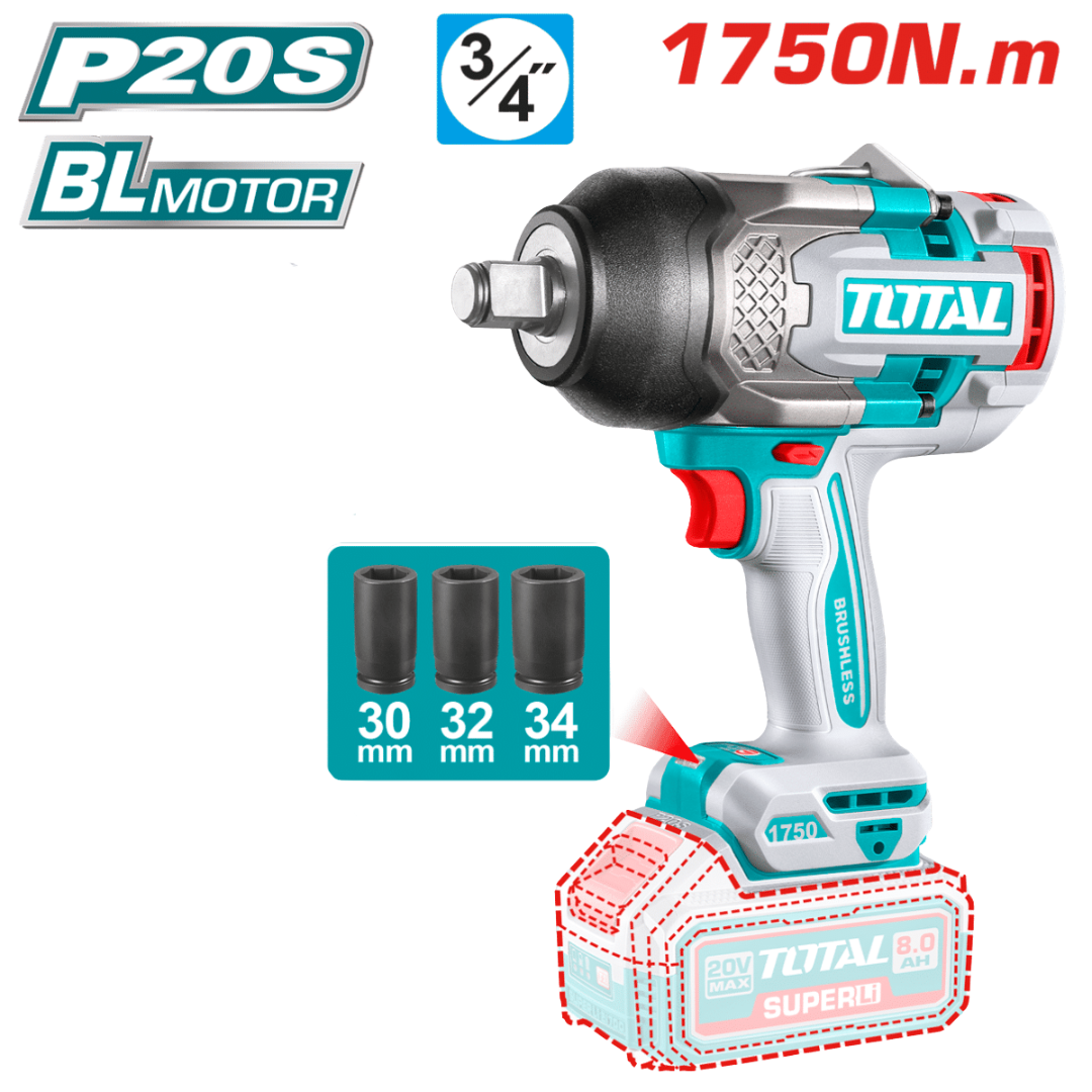 TOTAL 20V Imapct Wrench 1750nm 3/4dr Solo – TIWLI20175