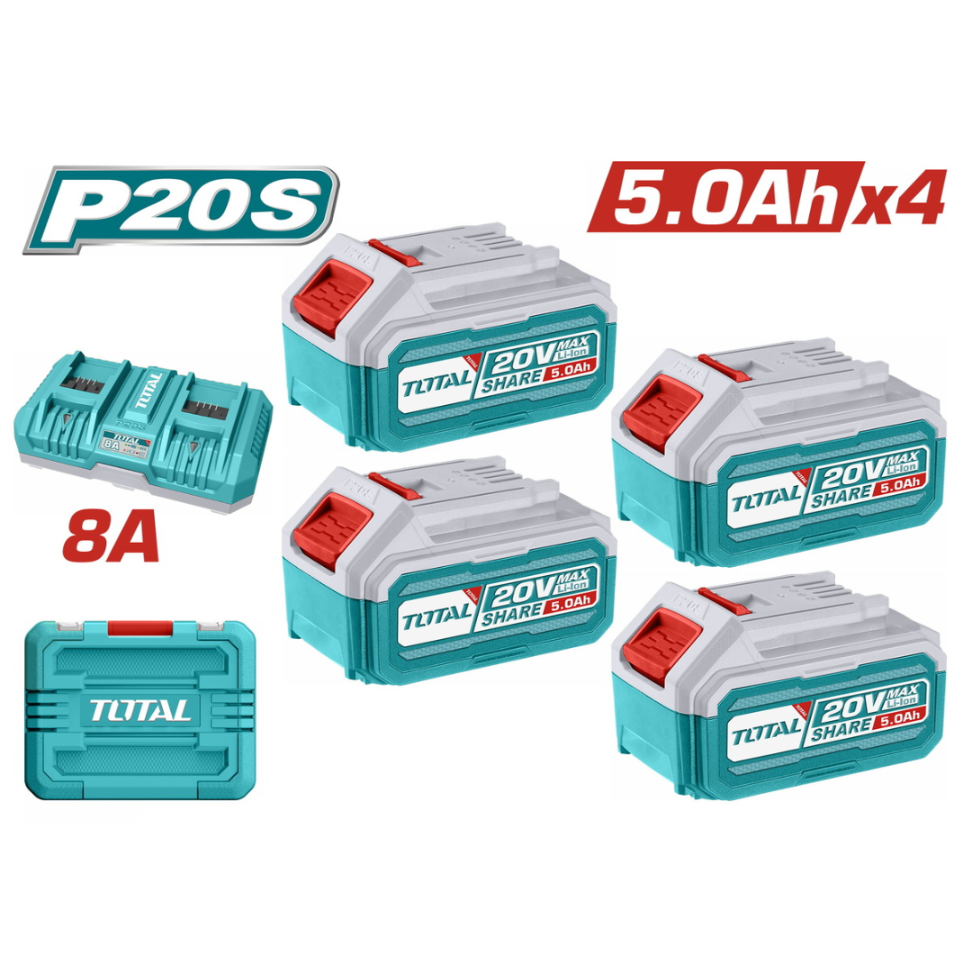 TOTAL 20V Battery 4 X 5AH+1 Charger (KIT) ā TFBCLI20285