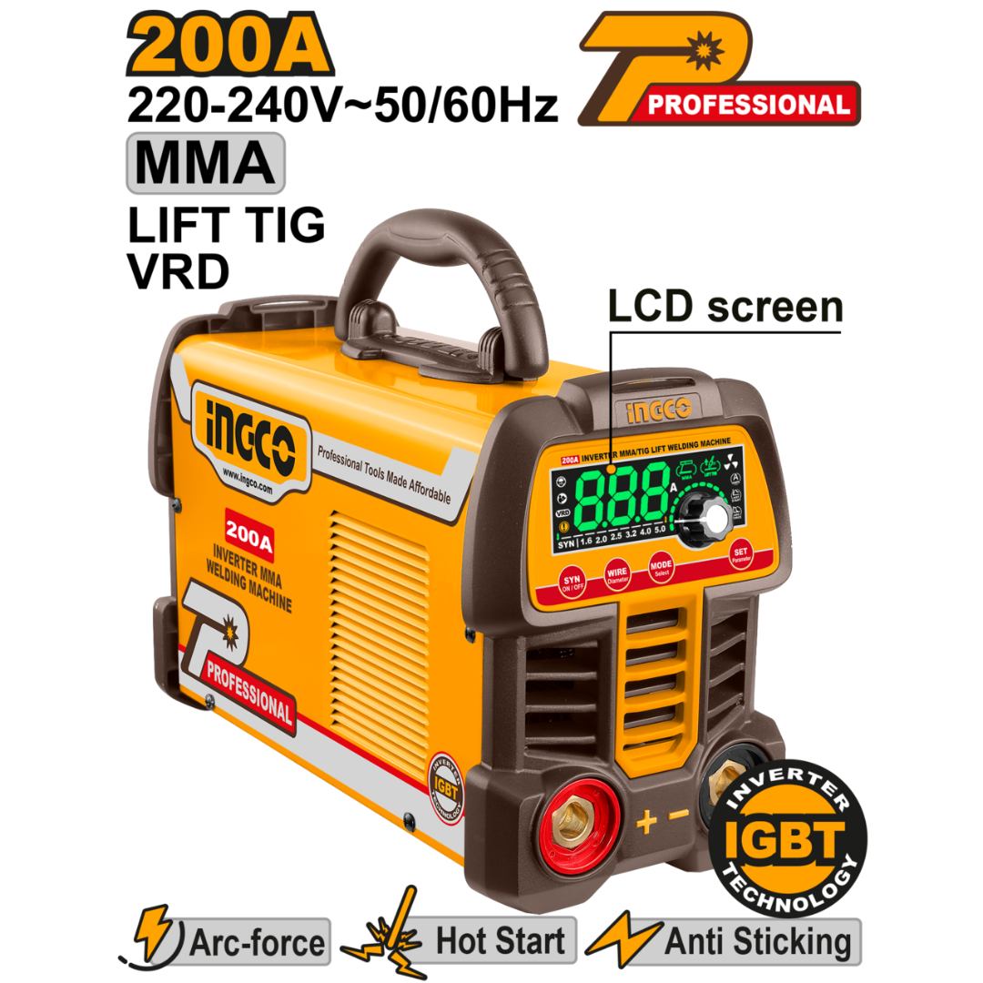 Ingco Inverter MAG/MMA/TIG/VRD welder 200A - MMA200691N