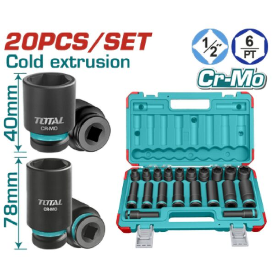 TOTAL Socket Set Impact 20Pc 1/2 DR 10-24mm – THKISD12203L