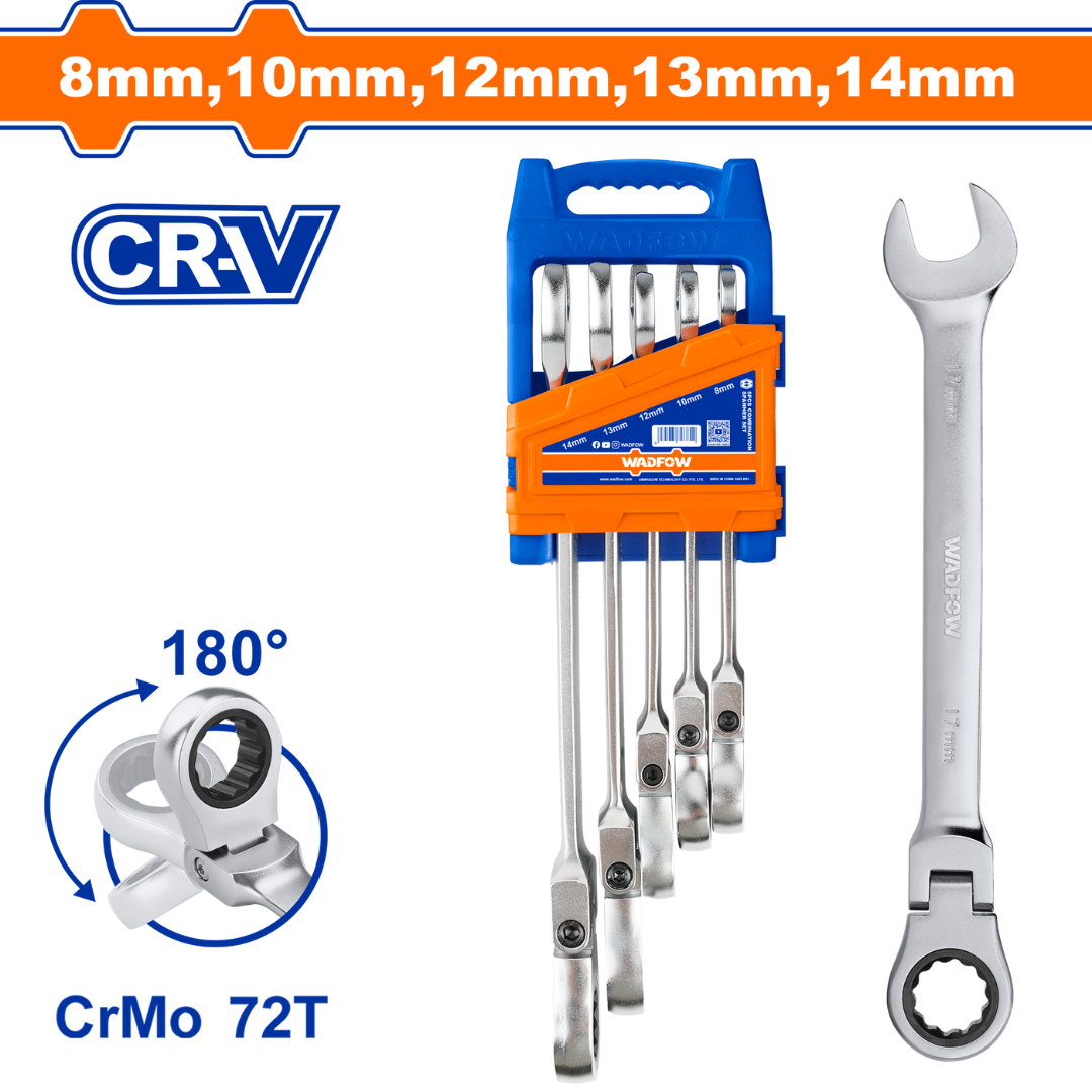 Wadfow 5 Piece Flexible ratchet spanner set