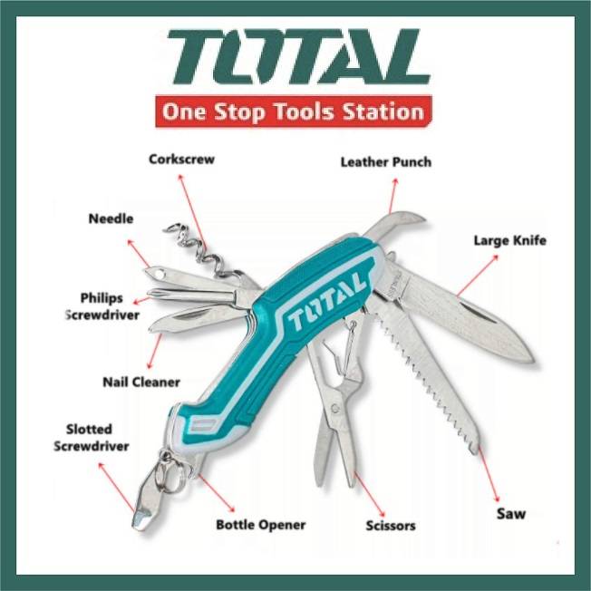 TOTAL 12 FUCTION FOLDABLE MULTI TOOL WITH RUBBER GRIP