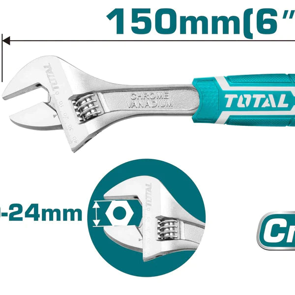 TOTAL 150MM/6" ADJUSTABLE WRENCH RUBBER HANDLE