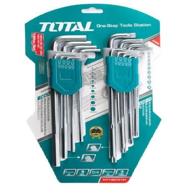 TOTAL 18 PCS HEX KEY AND TORX KEY SET