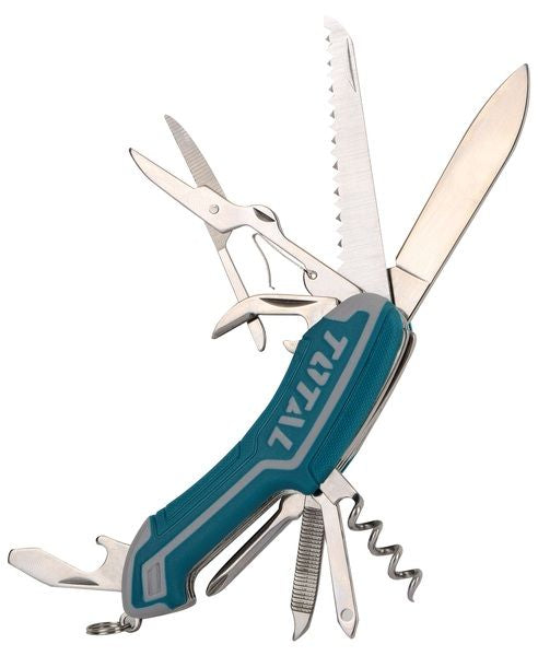 TOTAL 12 FUCTION FOLDABLE MULTI TOOL WITH RUBBER GRIP