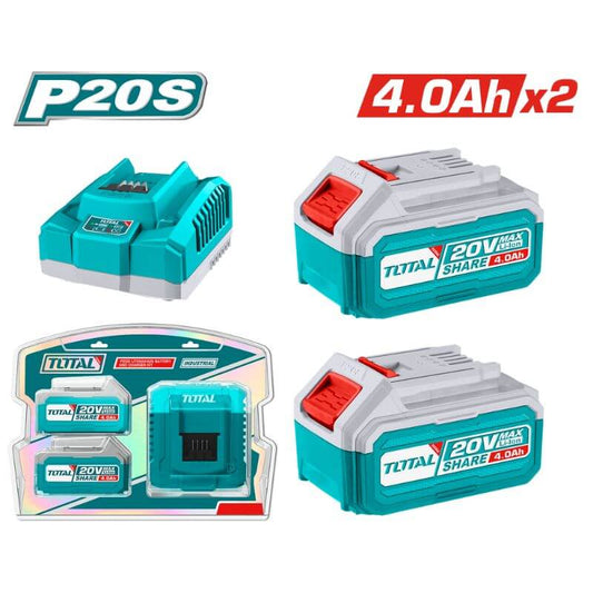 TOTAL 4.0Ah P20S Lithium-Ion battery packs and charger kit 20V