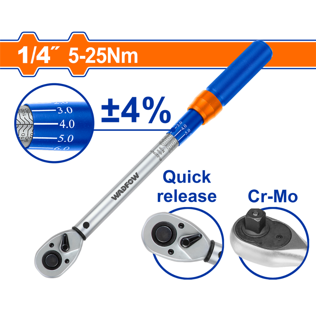 Wadfow WRENCH TORQUE PRESET CR V/CRMO 1/4 5-25NM - WWQ5D02