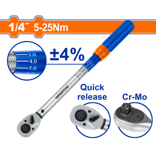 Wadfow WRENCH TORQUE PRESET CR V/CRMO 1/4 5-25NM - WWQ5D02
