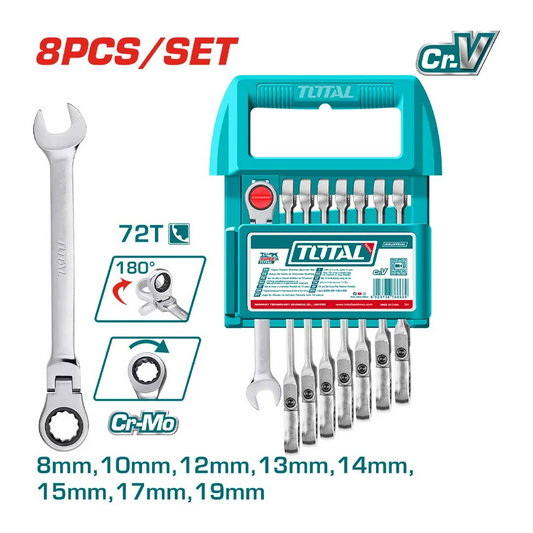 Total 8 Pcs Flexible Ratchet Spanner Set - THT103RK586