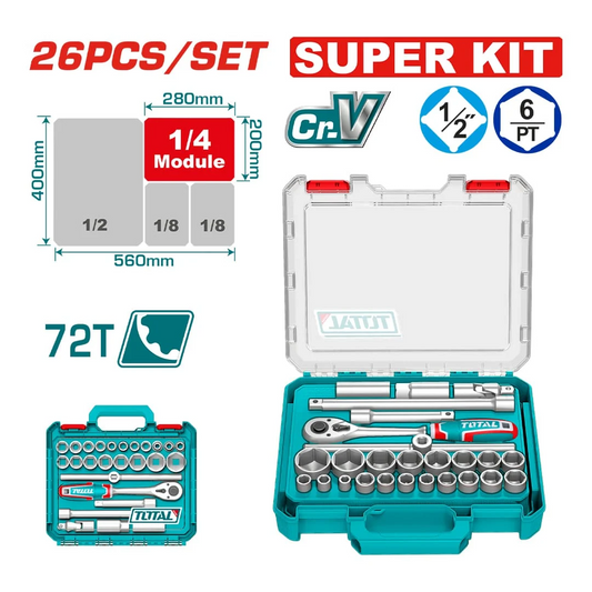 Total SUPER KIT 26 Pcs 1/2″ Socket Set