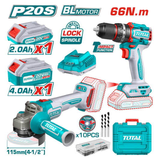 CORDLESS 2PC COMBO KIT ANGLE GRINDER AND BRUSHLESS DRILL