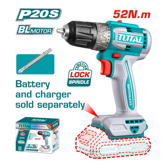 TOTAL 20V DRILL NON IMPACT 52NM 10MM SOLO