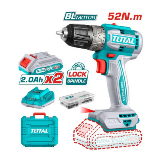 TOTAL 20V DRILL NON IMPACT 52NM X 10MM 47PC