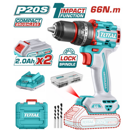 A TOTAL 20V cordless drill impact with brushless motor 66nm