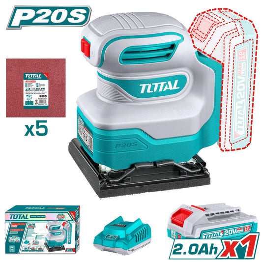 TOTAL 20V SANDER SHEET ORBITAL 110M + 1X2AH + CHARGER + ACC