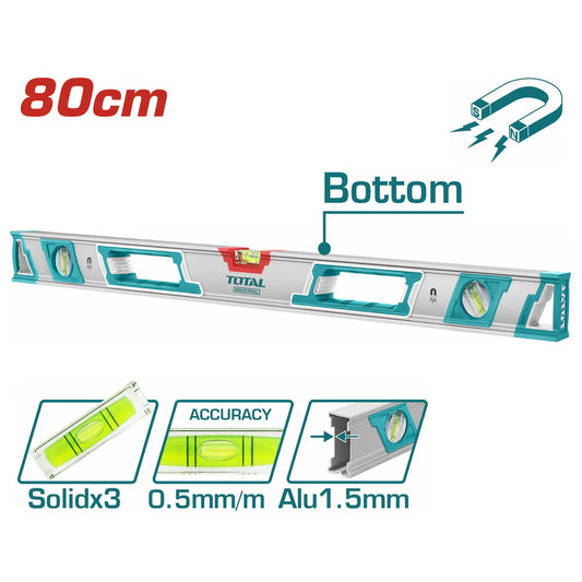 TOTAL 80CM SPIRIT LEVEL WITH 4PC POWER MAGNET