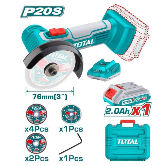 TOTAL 20V Mini Grinder 76MM 1x2AH+Charger+Acc (KIT) - TAGLI76012