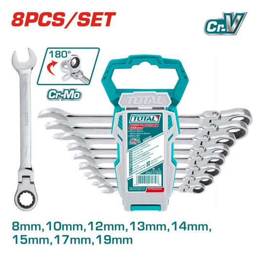 TOTAL 8 PCS FLEXIBLE RATCHET SPANNER SET