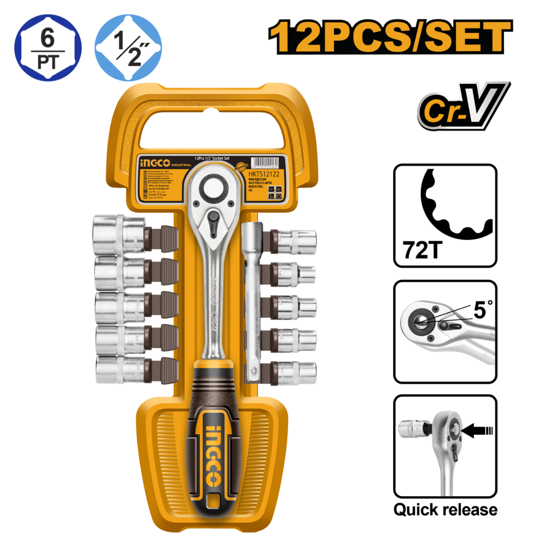 Ingco Socket Set 12 pieces 1/2" - HKTS12122
