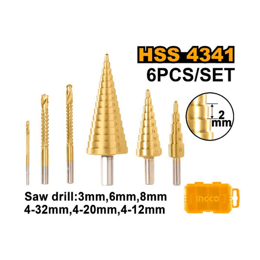 Ingco Step drill bit set 6pc