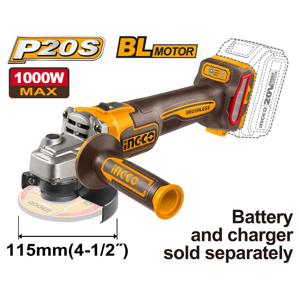 Ingco Lithium-Ion angle grinder 1000W 115mm (Bare)