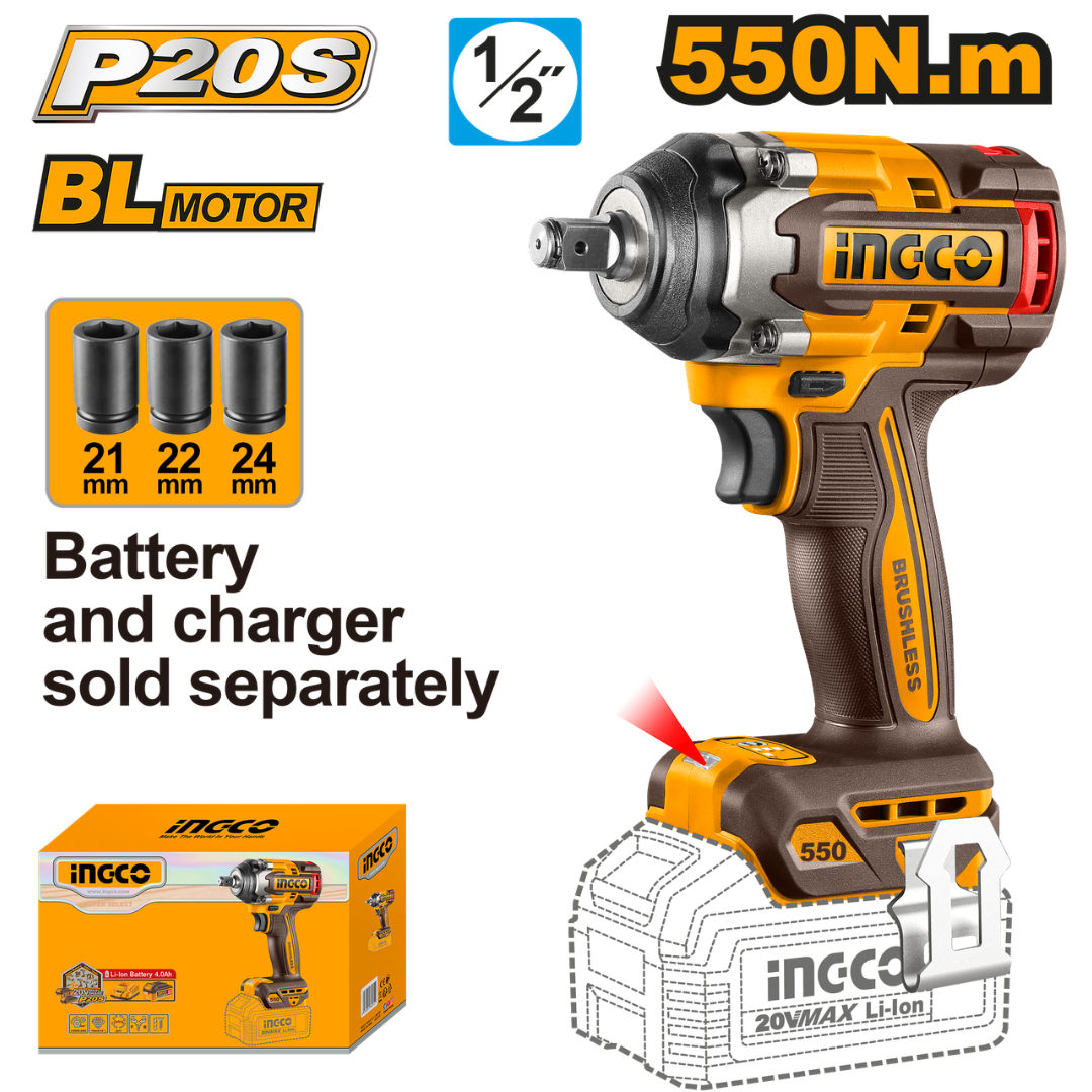 Ingco  20V Lithium-Ion  Impact Wrench 550nm Solo - CIWLI20551
