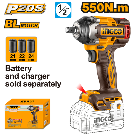 Ingco  20V Lithium-Ion  Impact Wrench 550nm Solo - CIWLI20551