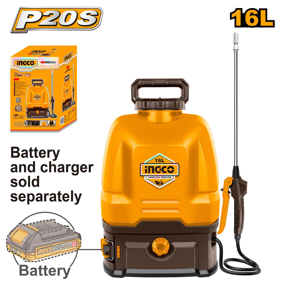 Ingco Lithium-Ion Backpack sprayer 16L (bare) - CSPLI2016